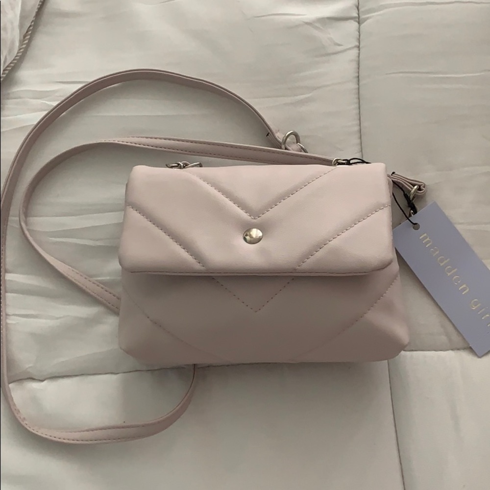 Madden girl blush quilted faux leather crossbody